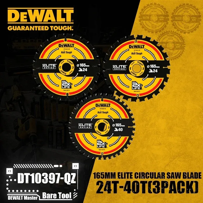 DEWALT DT10397-QZ 165MM CIRCULAR SAW BLADE ELITE SERIES: ELITE Circular Saw Blade 2x165MM 24T 1x165MM 40T 3PACK