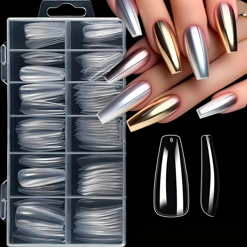120 stuks transparante nagels in doosjes, in de vormen kist/mandarijn/avrilion/vierkant/ovaal/andere vormen, zachte acryl press-on nagels in 12 maten, geschikt voor thuisgebruik, nagelkunst en