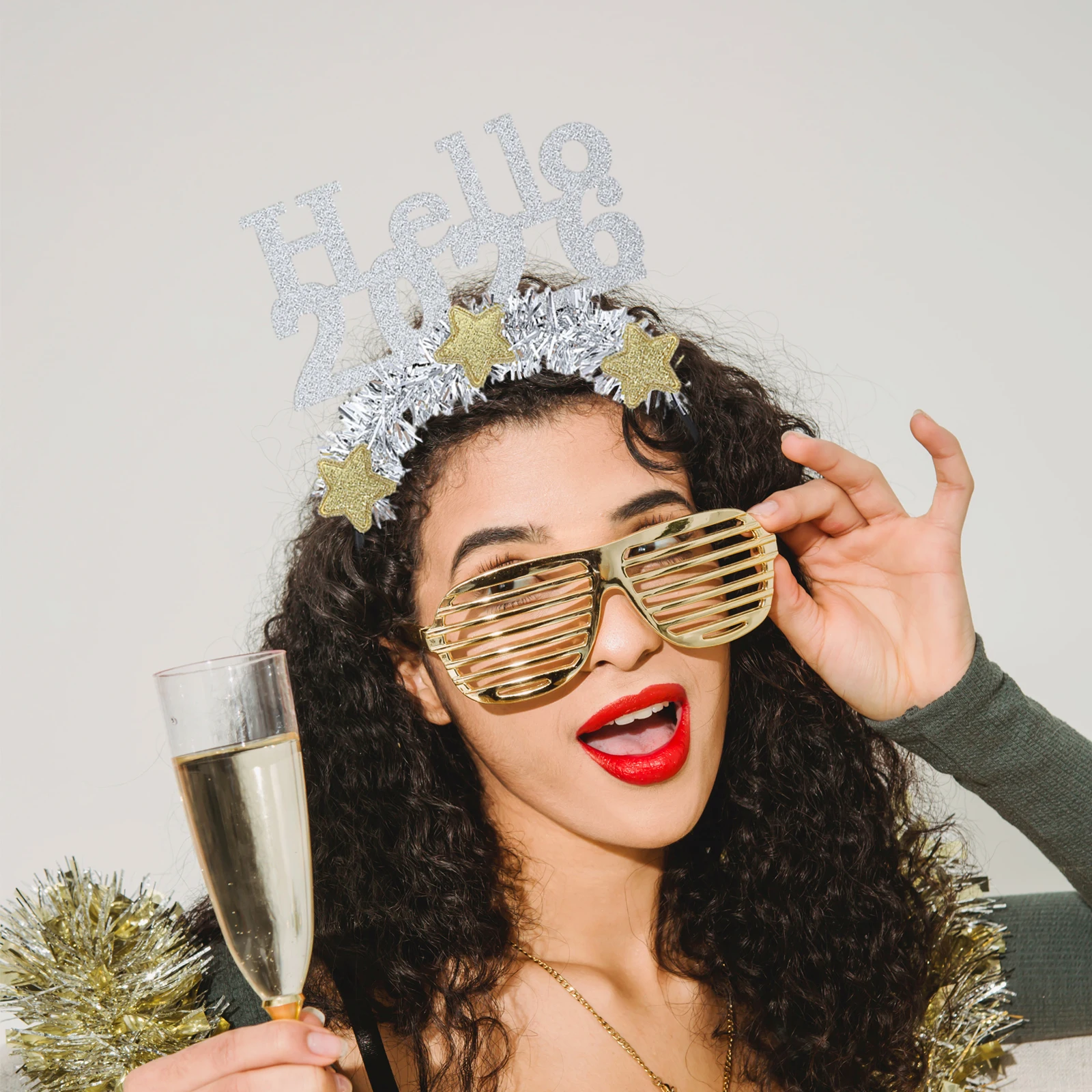 مرحبا 2026 السنة الجديدة أغطية الرأس بريق بهرج عقال حفلة صور الدعامة ناي اكسسوارات السنة الجديدة إكسسوارات الشعر #3