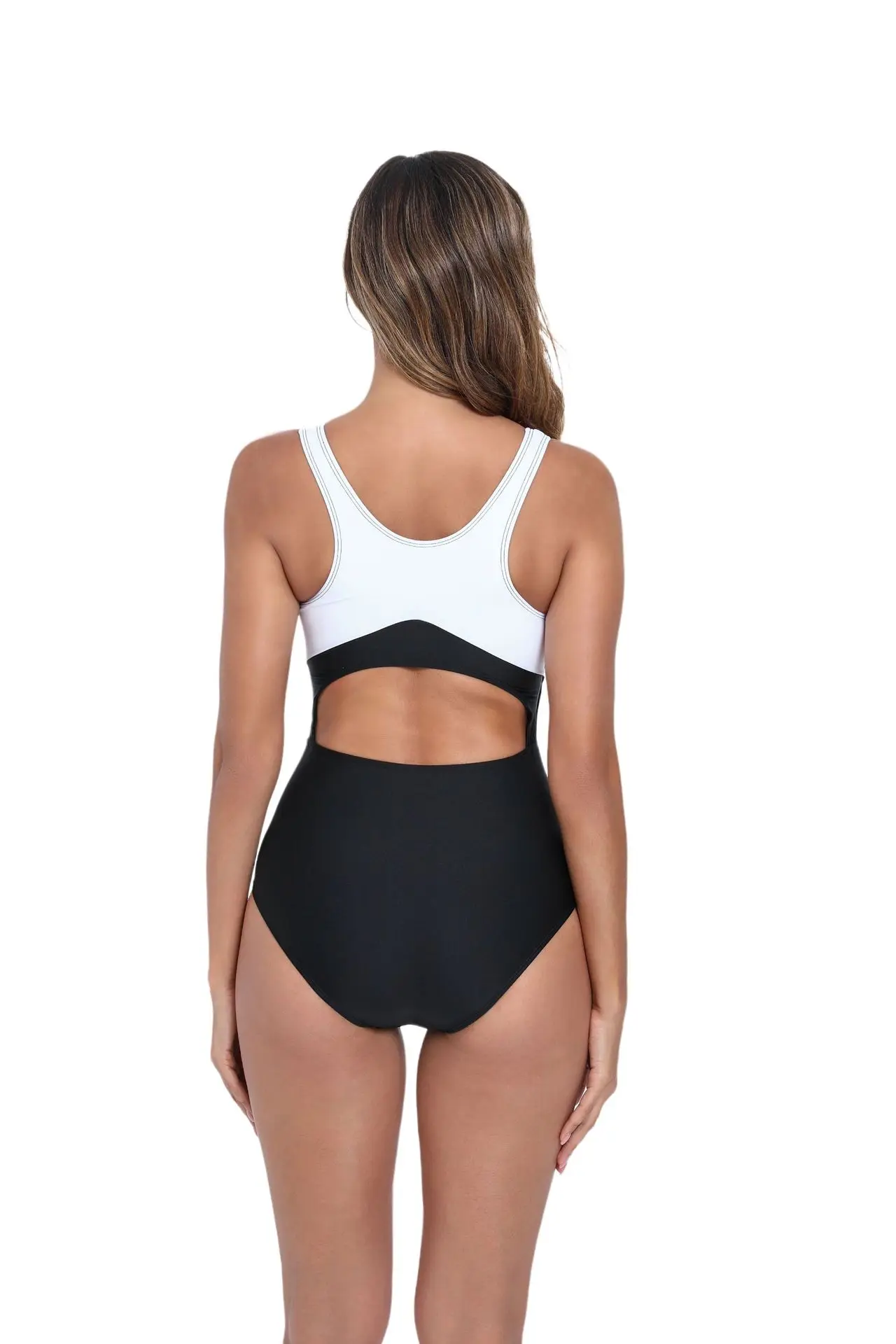 Sport Type Plus Size One Piece Swimsuit Women Sporty Bathing Suit For Women Splicing Scoop Neck Bodysuit Bather Summer Beachwear
