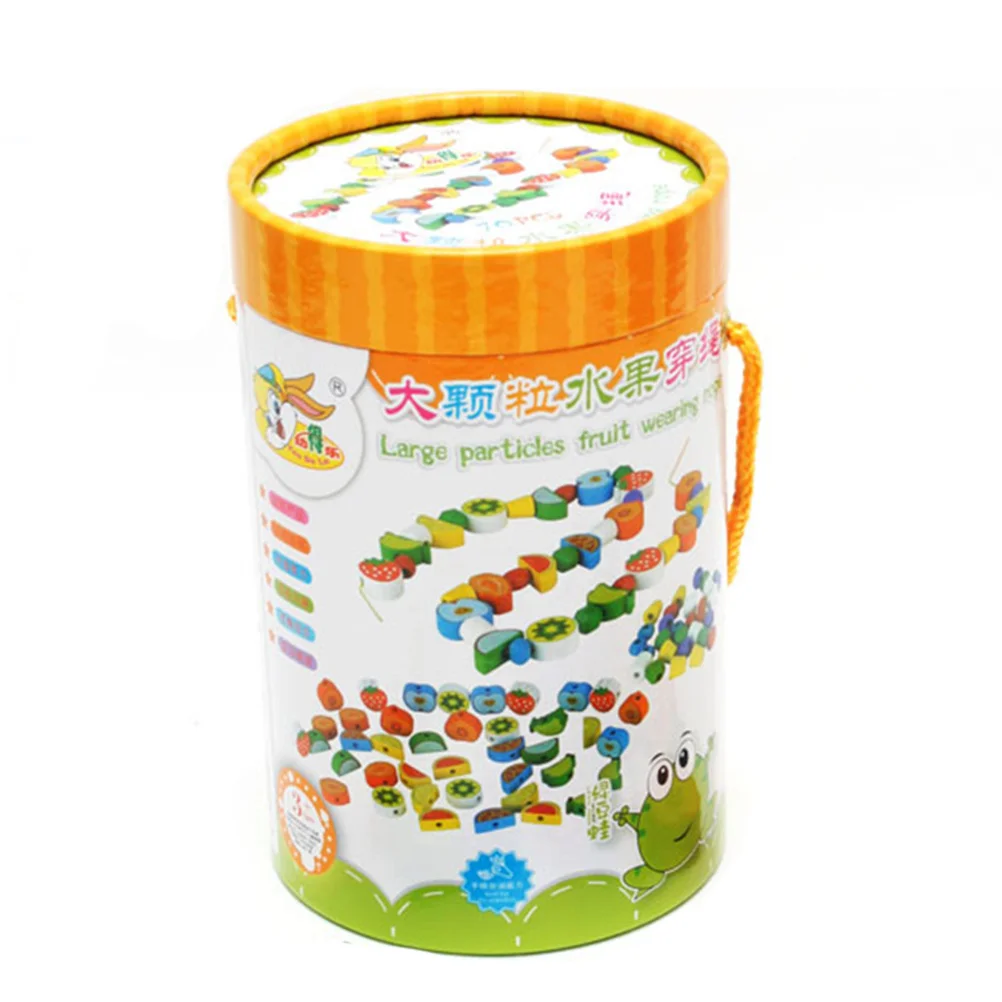 70 Uds. Cuentas para enhebrar frutas, cordones de madera para niños pequeños, juego de apilamiento Montessori, reconocimiento de formas de Color, habilidades motoras de madera