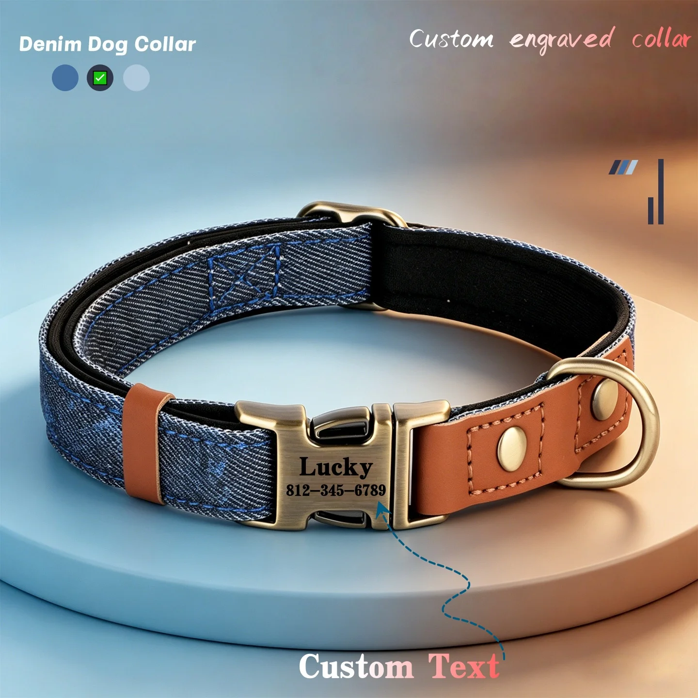 Maßgefertigtes Denim-Hundehalsband Gravierte Hundehalsbänder Verstellbares Haustier-ID-Halsband Langlebig für Kleine Mittlere Große Hunde – Detail 4