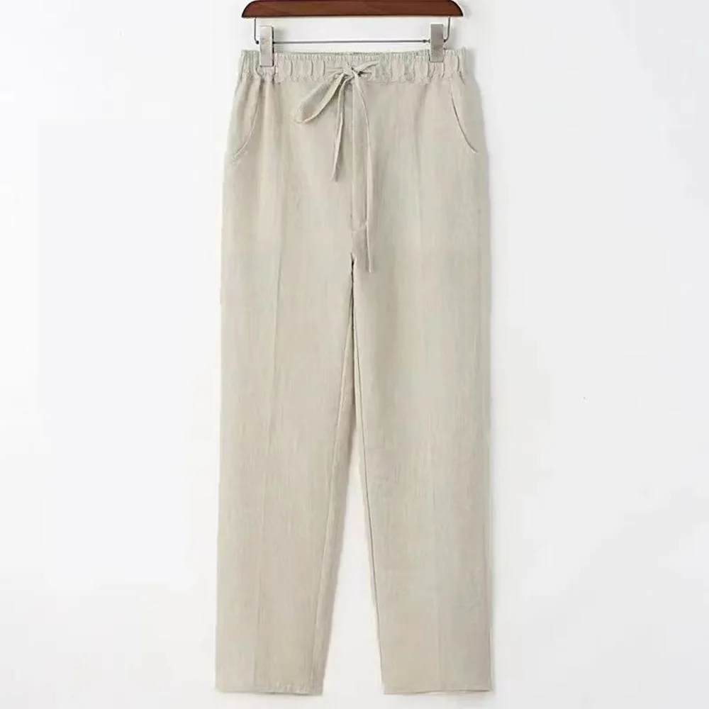 

Мужские пляжные брюки для бега, уличная одежда, хлопковые и льняные спортивные штаны, повседневные брюки, гавайские свободные летние прямые брюки для отдыха, мужские