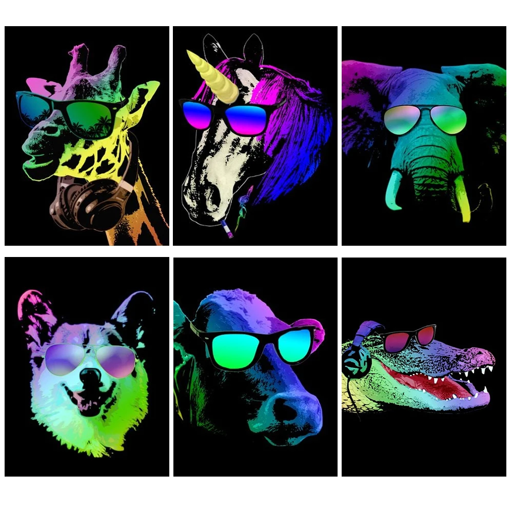 بارد Dj الحيوان النظارات الشمسية الكلب التمساح جدار صور لغرفة المعيشة الشمال المشارك الرسم على لوحات القماش الجدارية ديكور المنزل غير المؤطرة