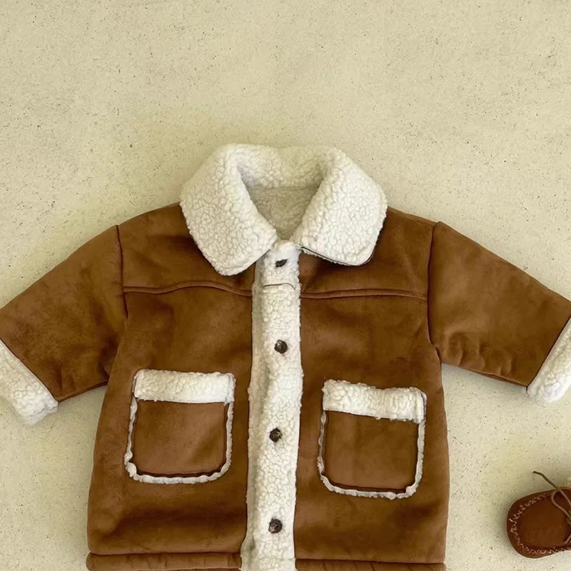 2024 Winter New Children Warm Coat Fashion Boys Girls Lamb Wool Jacket Baby Casual Fleece Coat Kids Toddler Plus Velvet Clothes