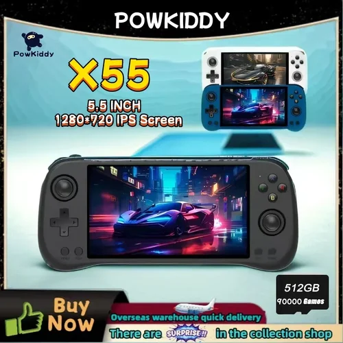 Consola de juegos portátil POWKIDDY X55 pantalla IPS de 5,5 pulgadas RK3566 sistema Linux de código abierto 4000 MAh TV HDMI LPDDR4X 512G PSP