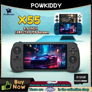 POWKIDDY X55 Handheld Game Console 5.5 inch IPS Screen RK3566 Open Source Linux System 4000 MAh TV HDMI LPDDR4X 512G PSP