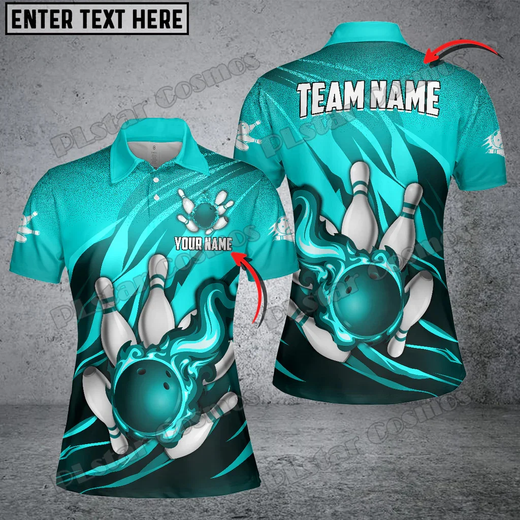 Bowling Ball And Pins Fire Storm Multicolor Custom Name 3D Printed Fashion Men's Polo Shirt Summer Unisex Casual Shirt POL242