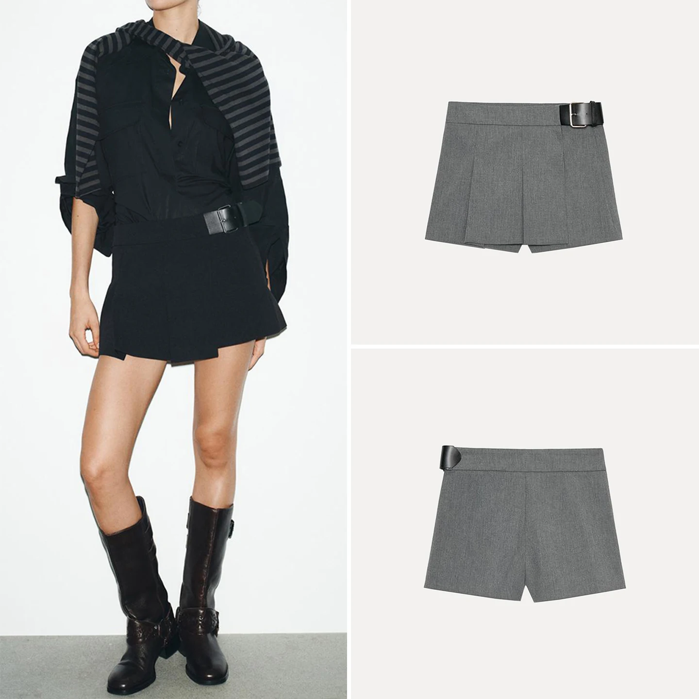 

Women's Casual Wide Pleat Belted Skirt Pants Autumn 2025 New Sle Ele Multi-Purpose ort Length Other Material 00%