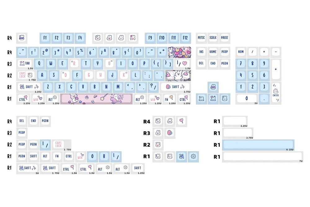 KPREPUBLIC Cute Bunny Keycap Dye Subbed Rabbit Keycap thick PBT MDA for Mechanical Keyboard 87 tkl 104 ansi xd64 bm60 BM87 BM65