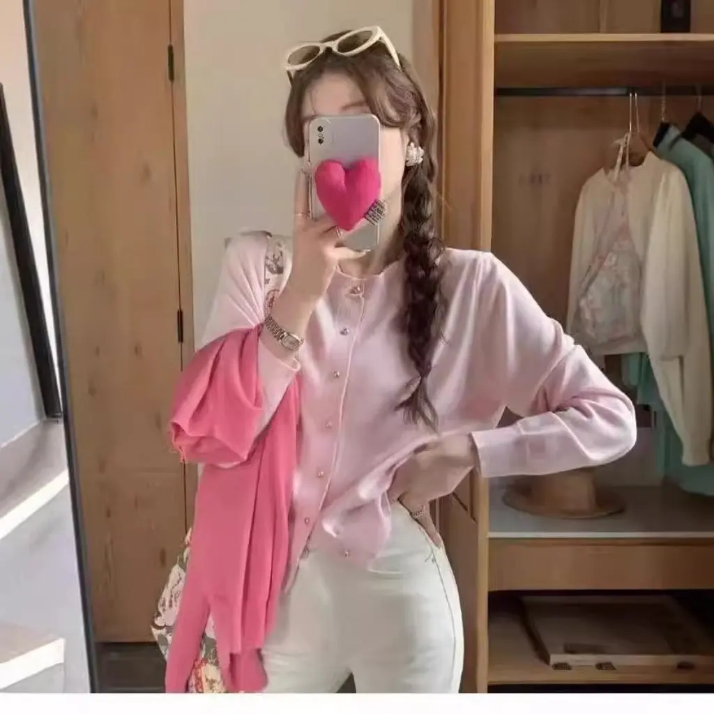 

Women's Cream Yellow Knitted Cardigan Jacket Korean Style Style High-End Chic Short Spring Autumn Top