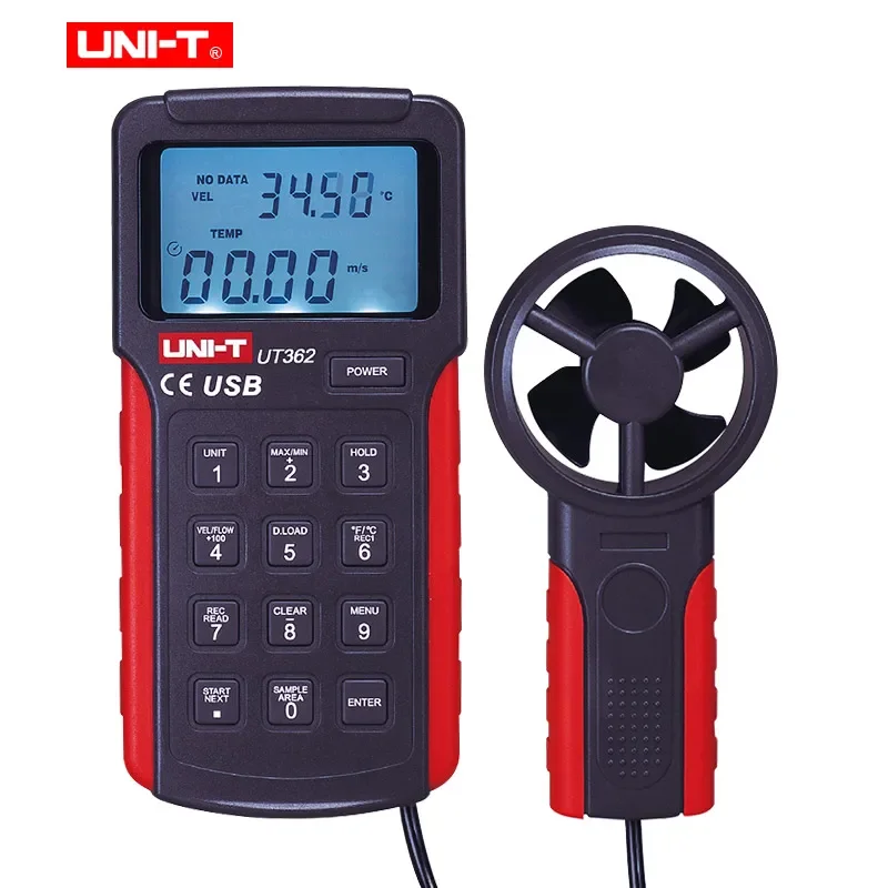 UNI-TProfession Digital Wind Speed Meter UT361UT362 LCDBacklight WindDetectorTachometer Anemoscope 2-30m/s Split Type Anemometer