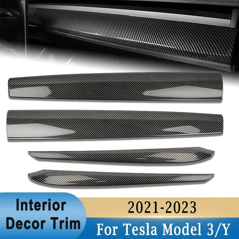 

For Tesla Model 3 Model Y Dashboard Panel Stickers Center Console Decor Trim For Tesla Accessories ABS Decals Carbon Fiber Look