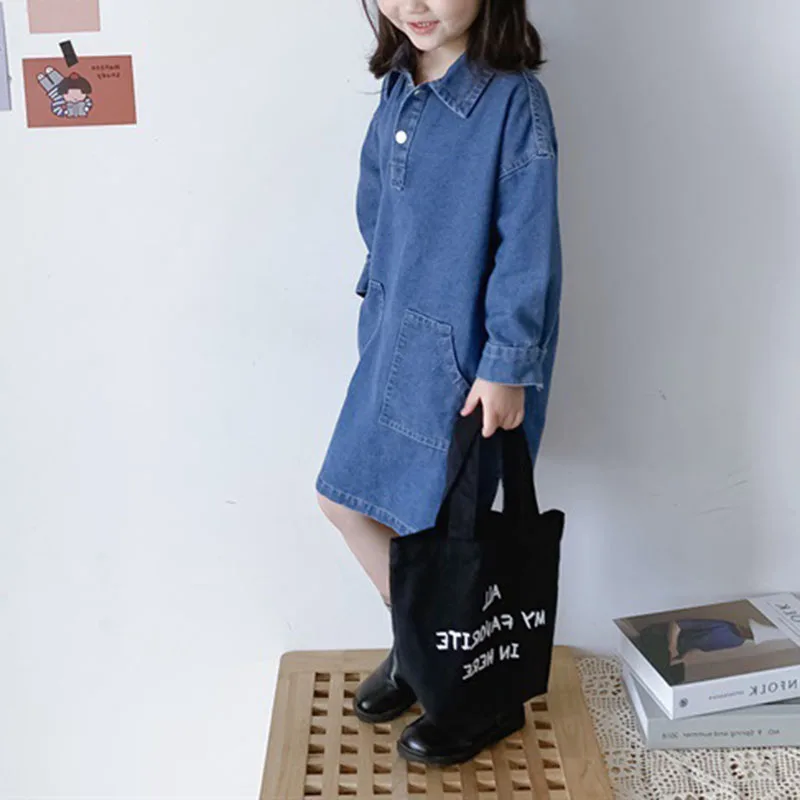 Spring Autumn Children Clothing Girls Dress 2022 New Fashion Lapel Loose Denim Long Dress Baby Clothes Casual Dress for Girls