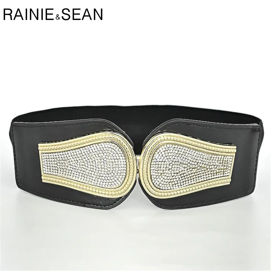 Cinture RAINIE SEAN per donna Cintura larga con strass Fascia da smoking Corsetto elastico nero Cintura femminile di design alla moda per matrimonio per abito