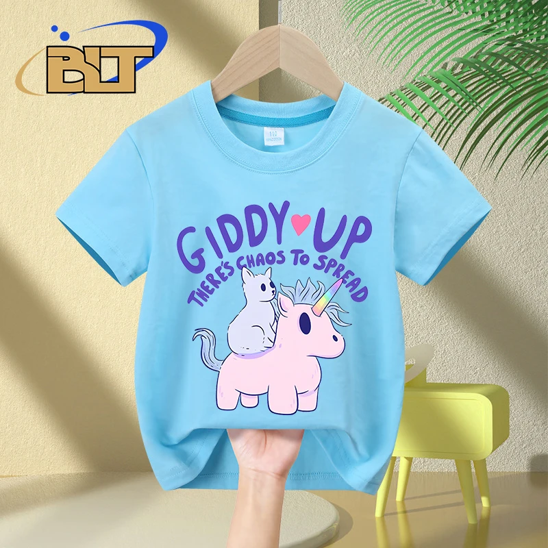 Bottle of Unicorns cartoon print kids T-shirt summer children's cotton short-sleeved casual tops for boys and girls