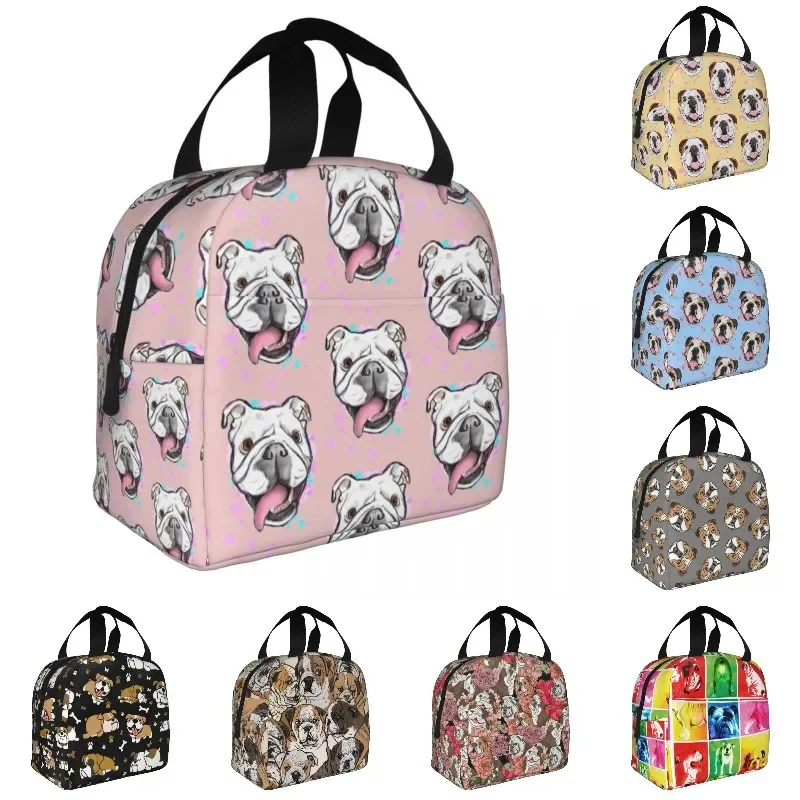 

English Bulldog Insulated Lunch Bag British Dog Portable Cooler Thermal Bento Box for Women School Children Picnic Food Bags