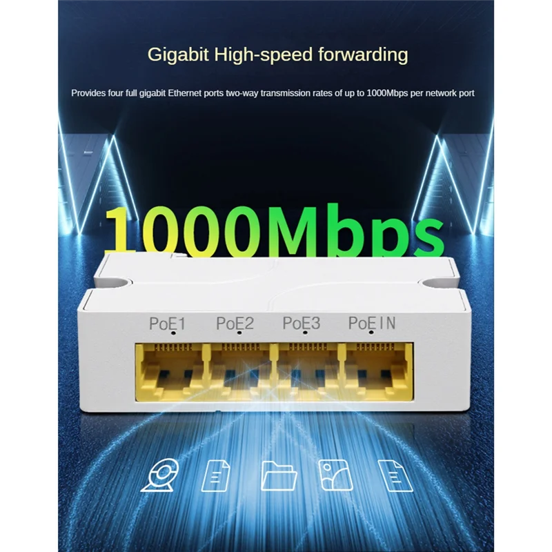4Port Gigabit POE Extender 1000M 1 to 3 Network Switch Repeater IEEE802.3Af/At Plug&Play for PoE Switch NVR IP Camera AP