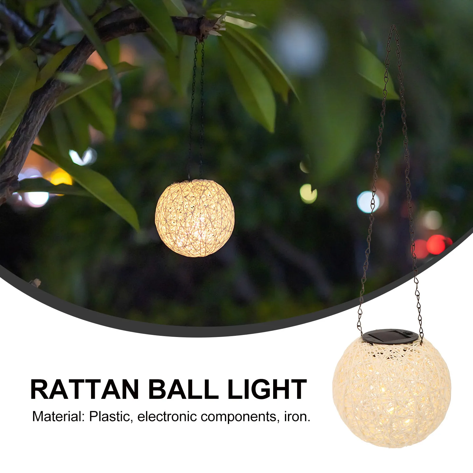 

1Pcs Solar Outdoor Light Rattan Ball Design Hanging Globe Lamp Eco Friendly Warm Light for Garden Courtyard Porch Festival Decor