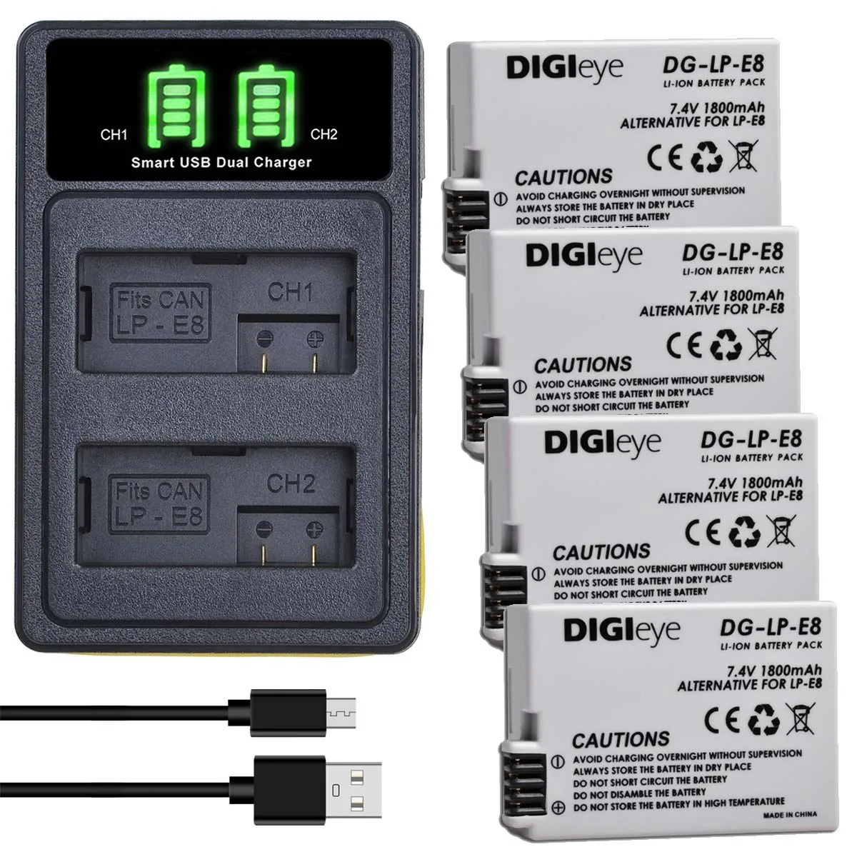 

1800mah 7.4V LP-E8 LP E8 Batteries AKKU + LED Dual Charger set for Canon EOS 550D 600D 650D 700D X4 X5 X6i X7i T2i T3i battery
