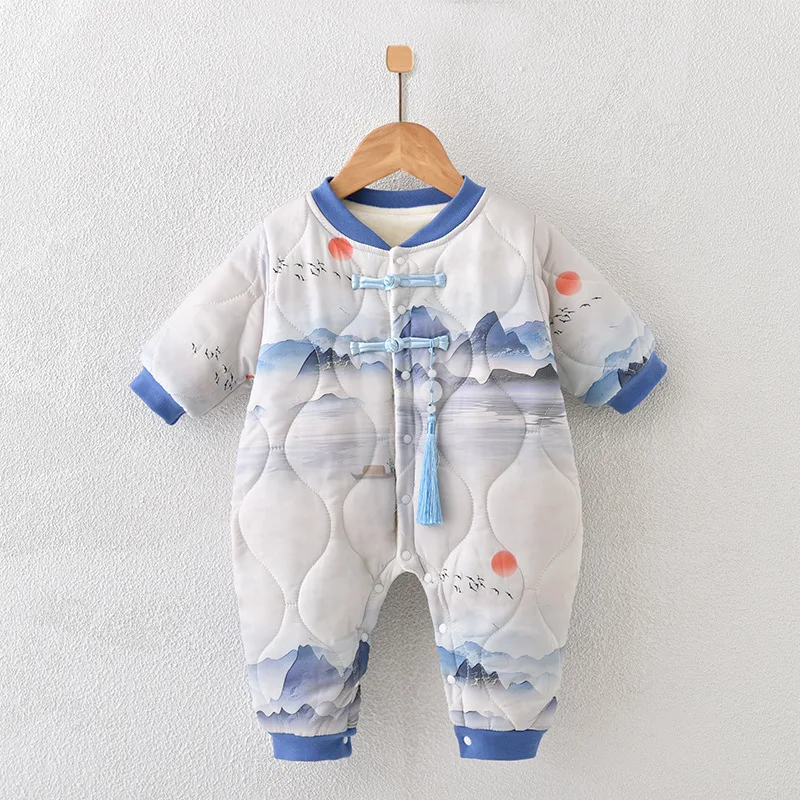 Baby Winter Rompers Padded Coat Boys Girls Brushed Jumpsuit Thicken Warm Snowsuit Newborn Quilted Three Layer Clothes 0-2T