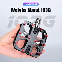 NANLIO Ultra-light Carbon Fiber MTB & Road Bike Pedals w/ Titanium Axle, 206g/Pair, 3-Bearing, Includes 48 Red Anti-Slip Pins