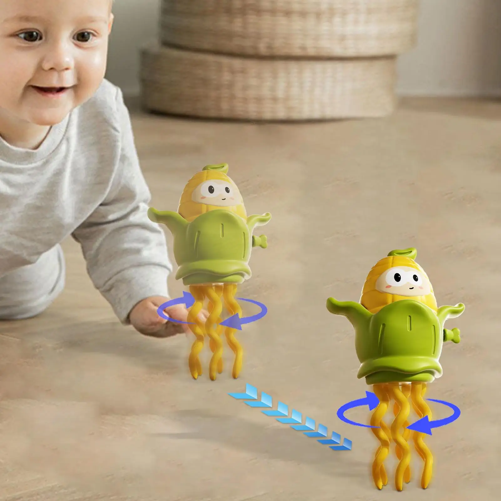 Juguete de pulpo para gatear, pulpo bailando en forma de maíz, juguete interactivo de mecanismo de relojería, juego educativo de aprendizaje, juguete de pulpo para gatear