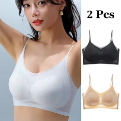 2Pcs Ultra-thin Seamless Bra Ice Silk Breathable Top Women's Thin Section Sling Beautiful Back Vest Wireless Bralette M-4XL