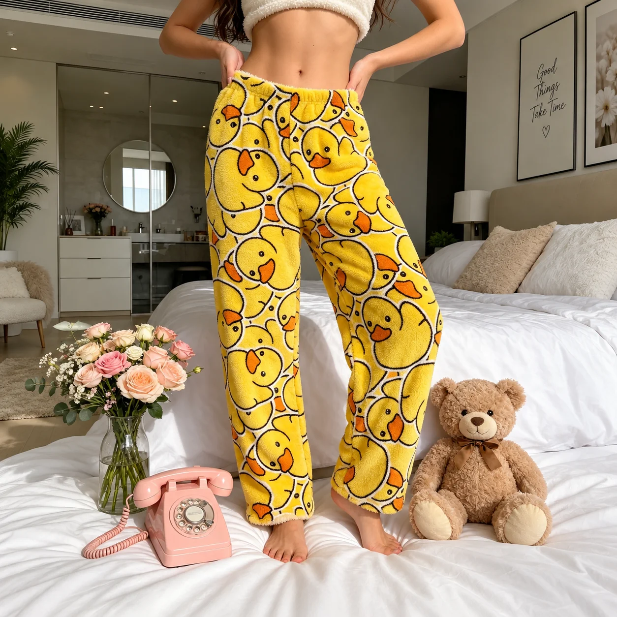 Hot Selling Little Yellow Duck Women Pajama Pants Y2K Cartoon Anime Sleepwear Trousers Couple Home Casual Soft Comfortable Loung