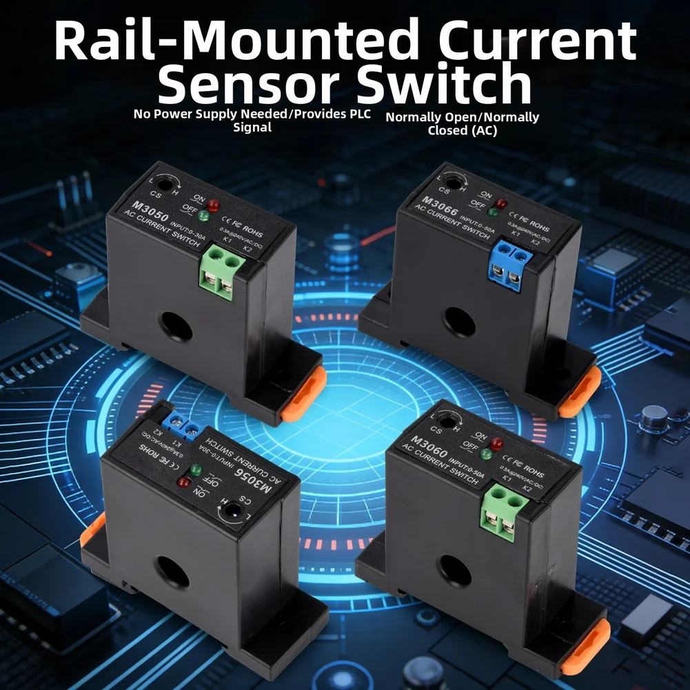 Adjustable AC Current Sensing Switch 0.2-30A 50A Self Powered Dry For Contact For PLC Control Alarm System Industrial Automation