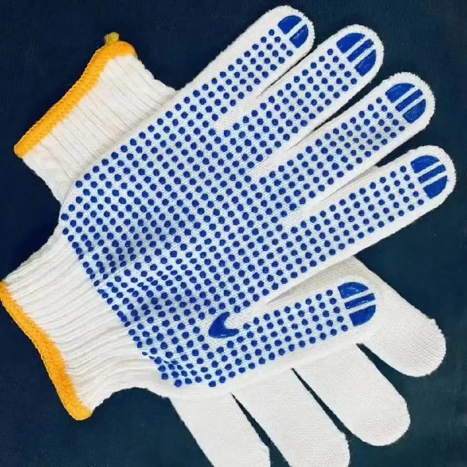 Non-slip Cotton Polyester String Knit Safety Protection Work Gloves, Painter Mechanic Industrial Gardening Warehouse With Dots