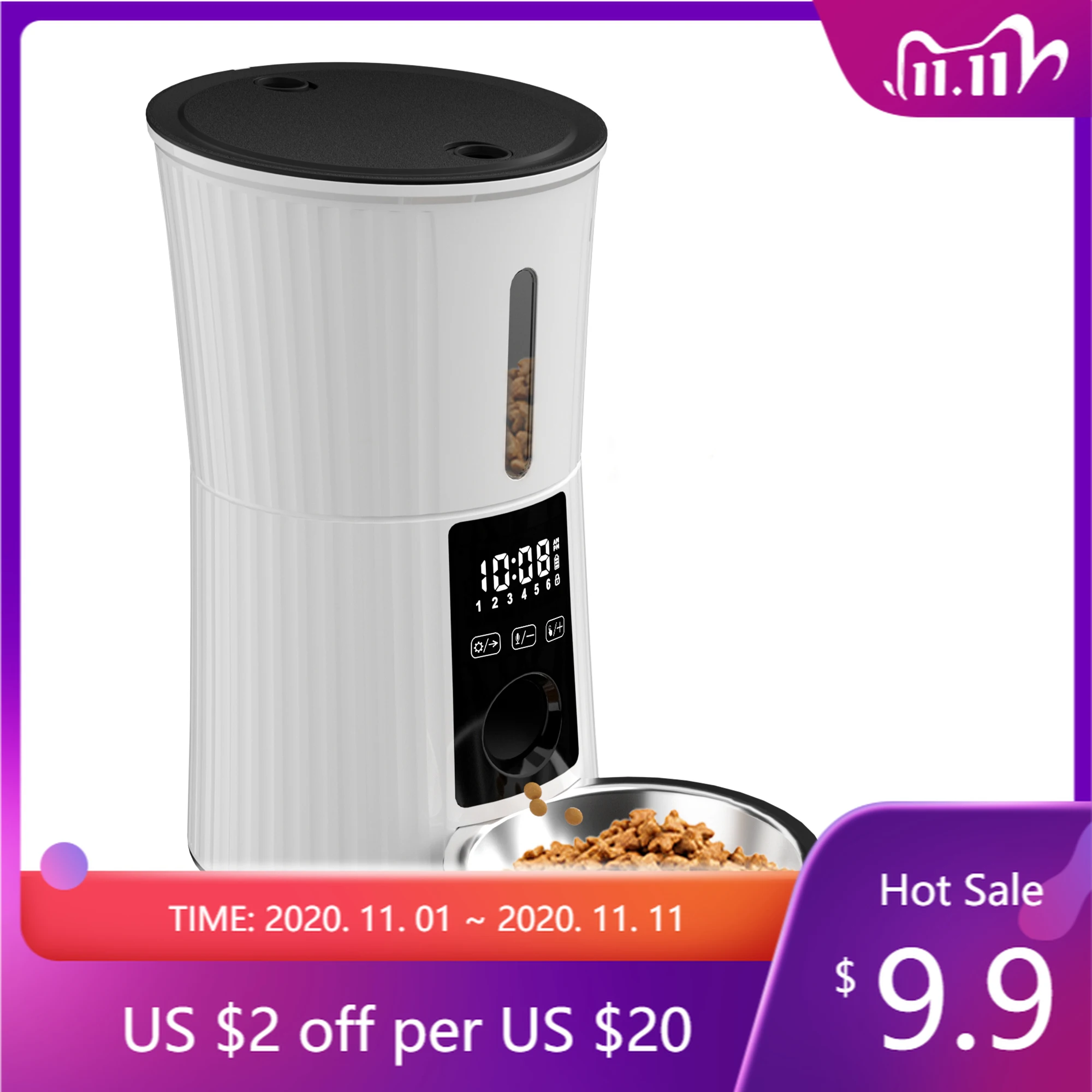 

Automatic Pet Feeder Cat Feeder Pet Dry Food Dispenser Triple Preservation with Stainless Steel Bowl Dog Feeder