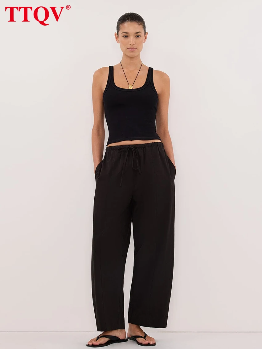 

TTQV Sexy Loose Black Trousers Sets Woman 2 Pieces 2026 Summer Sleeveless Tank Top With High Waist Wide Pants Set Female Clothes