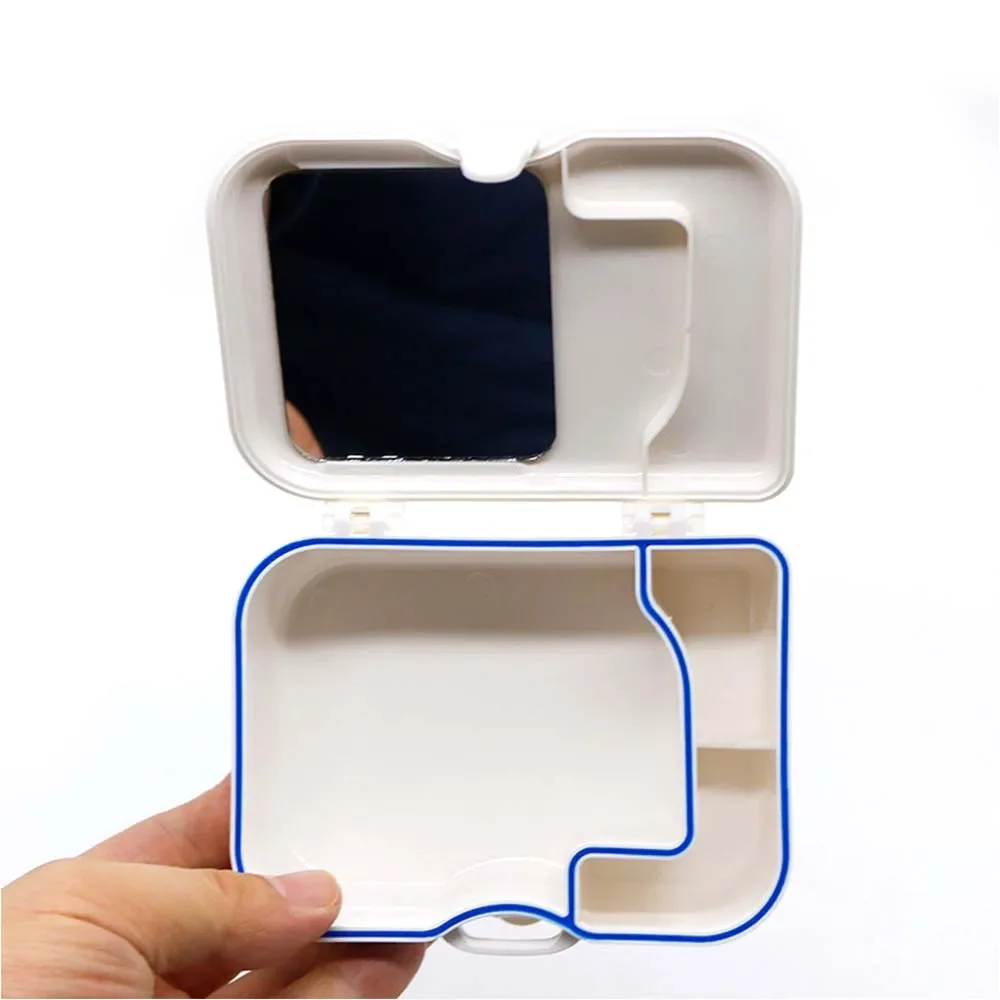 

4pcs False Teeth Storage Box Case With Mirror And Clean Brush Denture Case Retainer Container Portable Denture Box Dental Lab
