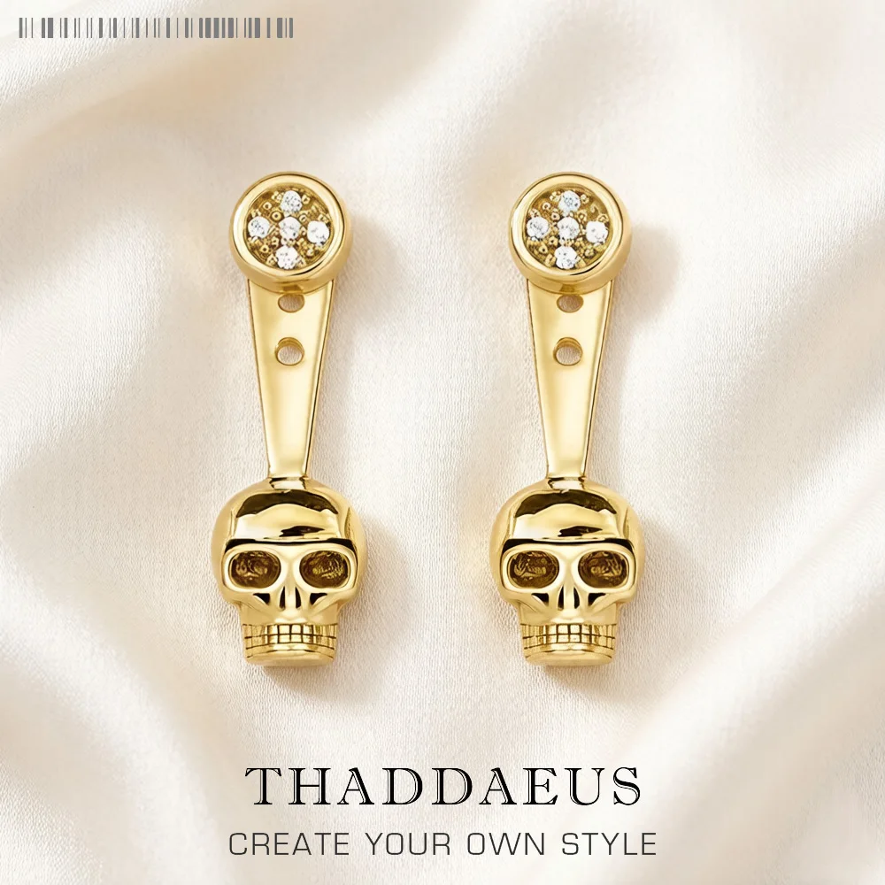 

Ear Jackets Skull Stud Earrings Europe Style Fine Jewerly For Women Vintage Gift In Pure 925 Sterling Silver