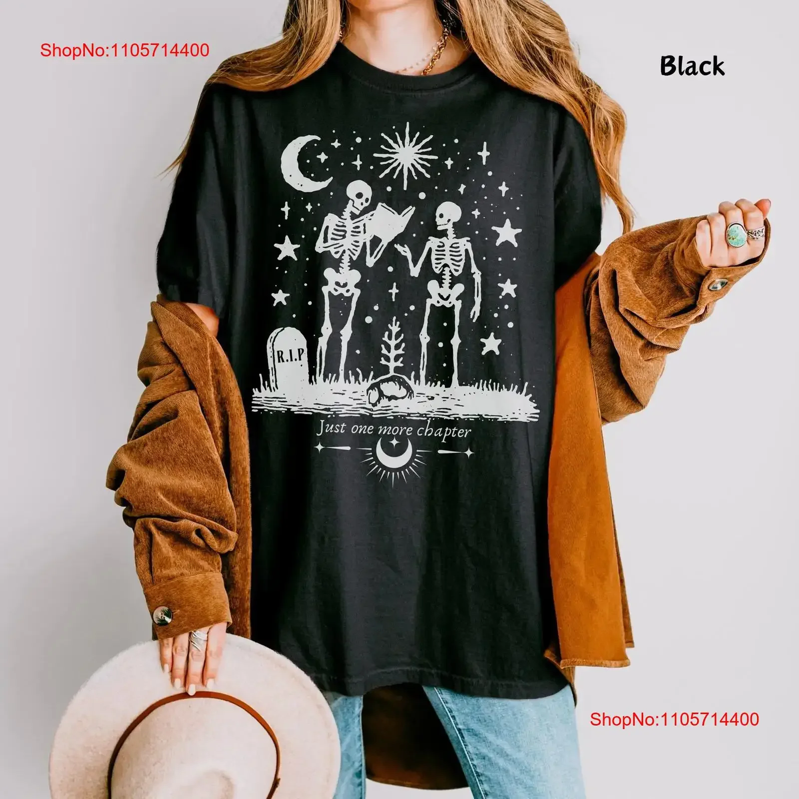 Just One More Chapter Skeleton T Shirt Funny Halloween Perfect for Book Lovers vintage Washed graphic Unisex streetwear