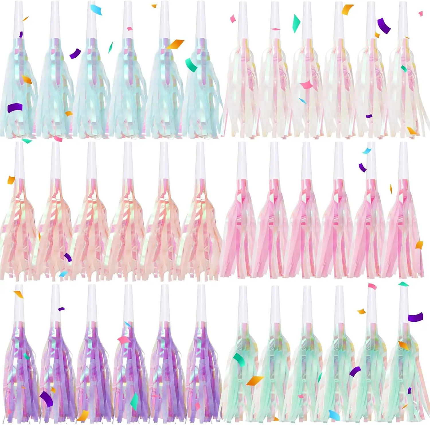 36 pcs Party Blowers Noise Makers Glitter Metallic Fringed Party Horns for Birthday Blow Horns Graduation Favors Supplies