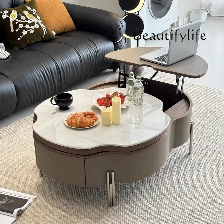 A Coffee Table Living Room New Microcrystalline Stone Lifting Rotating Coffee Table Small Apartment Creative High-end Simple Sty
