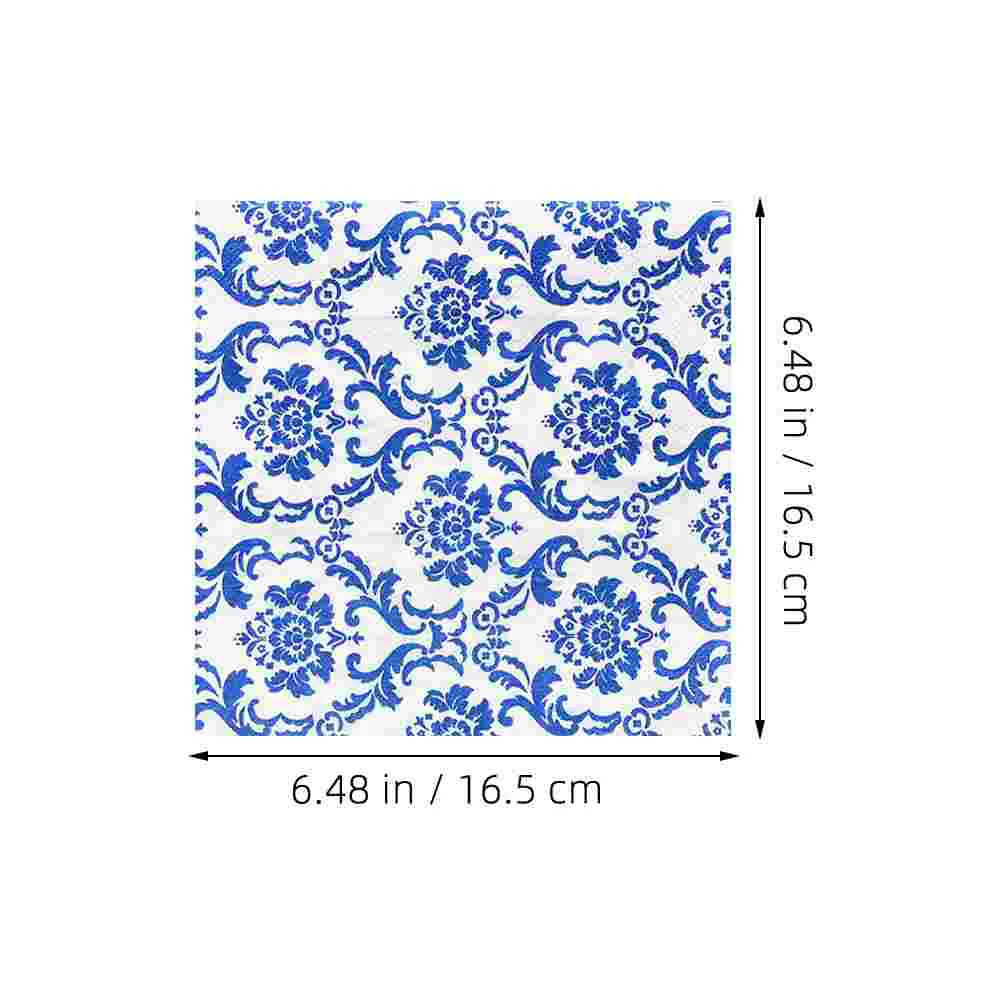 데쿠 파주 홈 장식용 종이 냅킨, 빈티지 꽃무늬 컬러, 저녁 식사 장식, 블루 및 화이트 도자기 냅킨, 100 시트