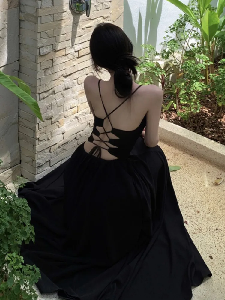 ผู้หญิงเซ็กซี่Backless ElegantชุดVคอSlimเอวLace Upชุดยาวฤดูร้อนพรหมเสื้อผ้าหญิงชุด