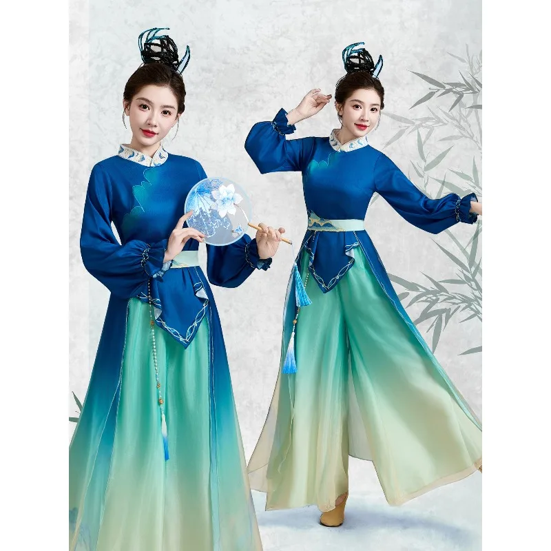 Hanfu women, only this green classical dance clothes, elegant and gradual change of Chinese style stage performance clothes