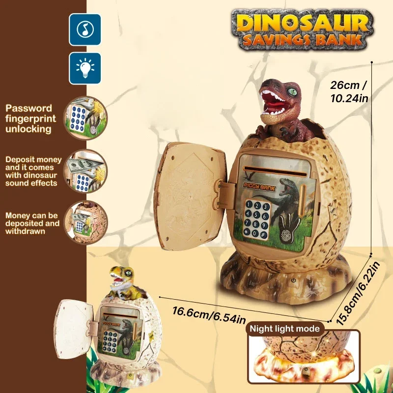 Dinosaur Piggy Bank Password Electronic Money Box 3 In 1 Coin Saving Banks Auto Scroll Pape Music Box Kids Xmas Newyear Gift