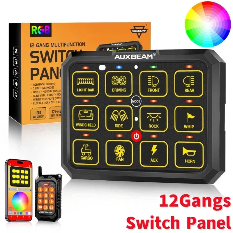 RGB 12Gangs Universal Switch Panel Bluetooth APP Control LED Background Light On-off Switch Controller For Car ATV Boat  AC-1200