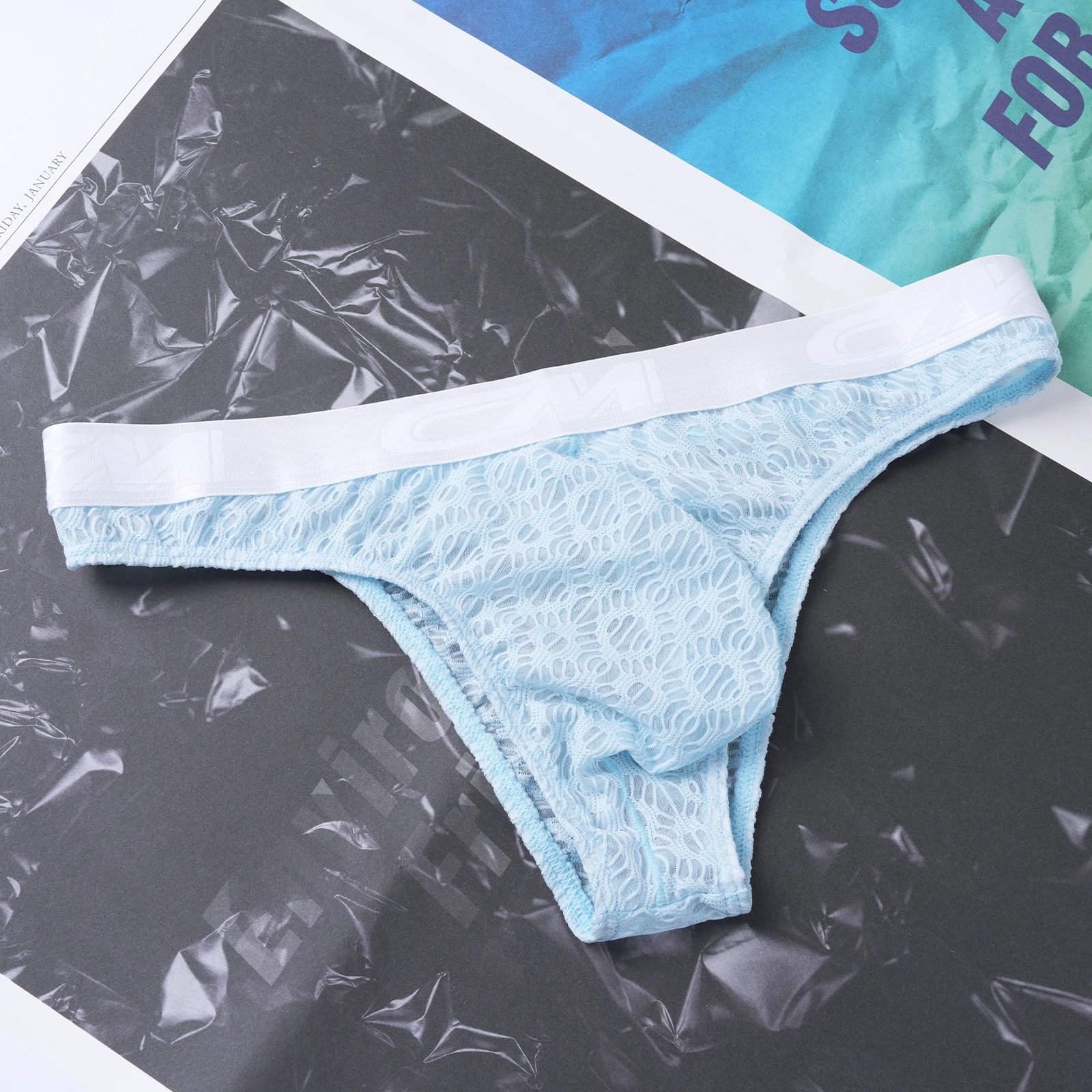 Spitzenunterwäsche für Herren, Netzstoff, Spitze, brasilianische Slips, niedrige Taille, mit verstärktem Bereich, sexy, durchsichtige Unterhosen, transparente Herrenunterwäsche. – Detail 10