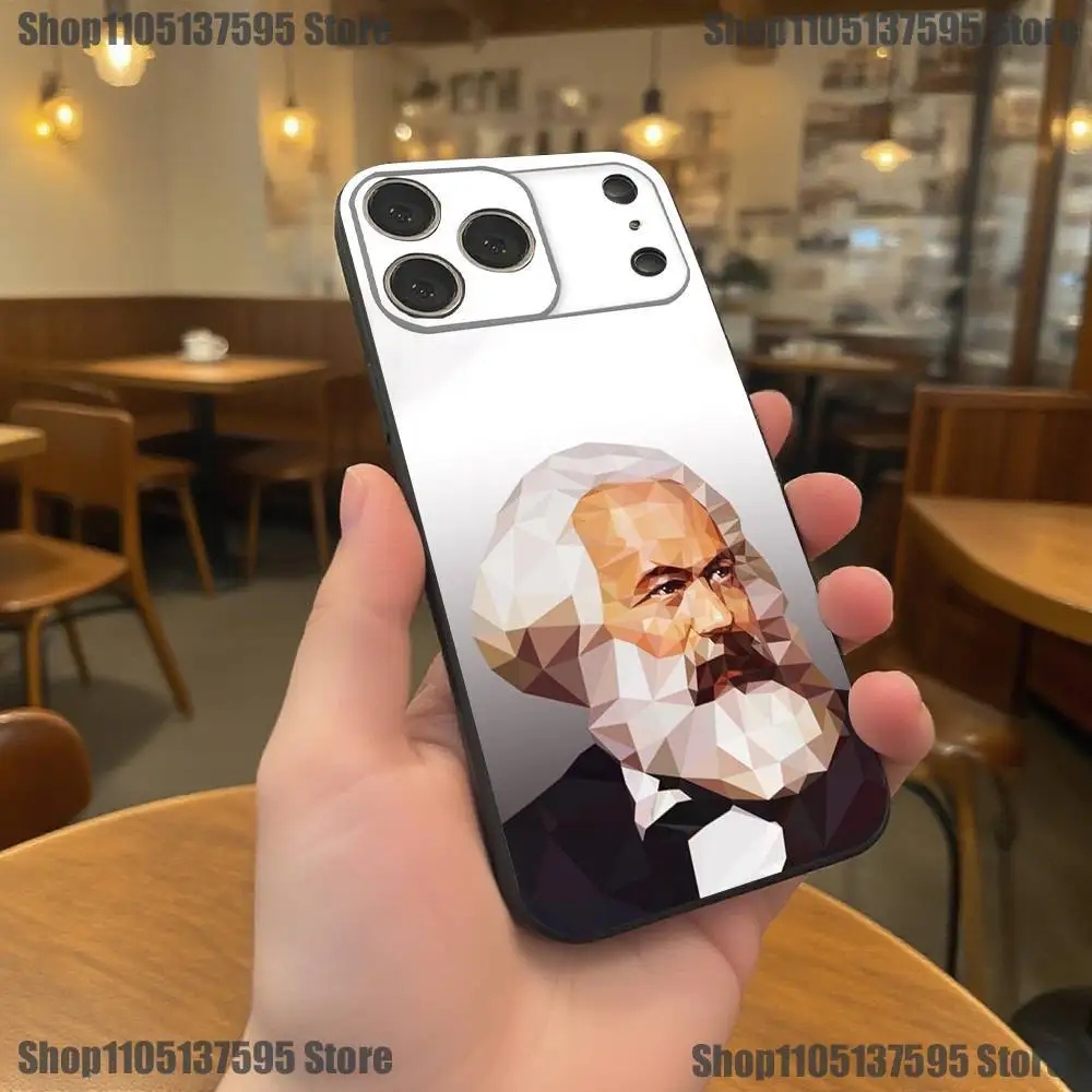 حافظة هاتف كارل ماركس لهاتف آيفون 17,16,15,14,13,12,11,Pro,XS,Max,XR,Plus,E,SE4,غطاء ناعم أسود صغير