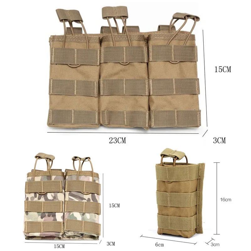 Bolsa táctica Triple para munición de Rifle, bolsa Molle 7,62 AK 74 47 AR15 M4 5,56, accesorios para pistola de Airsoft, funda para antorcha