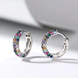 Fashion silver plate Round Mini Earrings Set Half Hoop Colorful Zircon Ladies Luxury Jewelry Hoop Earrings