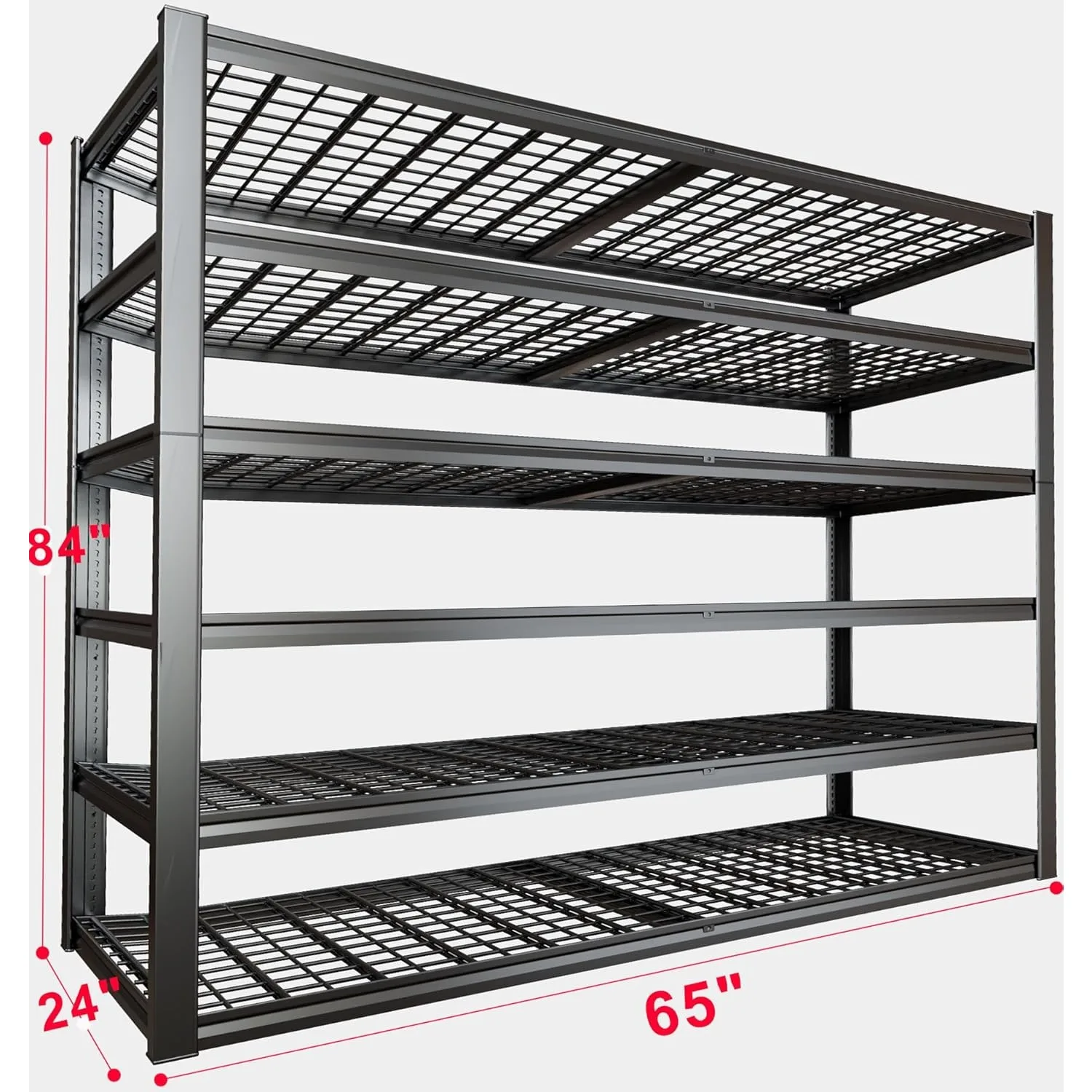 65" W Garage Shelving Heavy Duty, 6 Tier Garage Shelves, Adjustable Storage Shelving Unit, Commercial Metal Shelf Rack