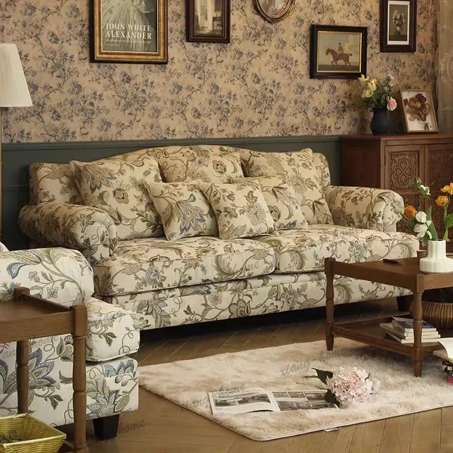 YJ  American country detachable and washable broken jacquard fabric sofa three-person combination