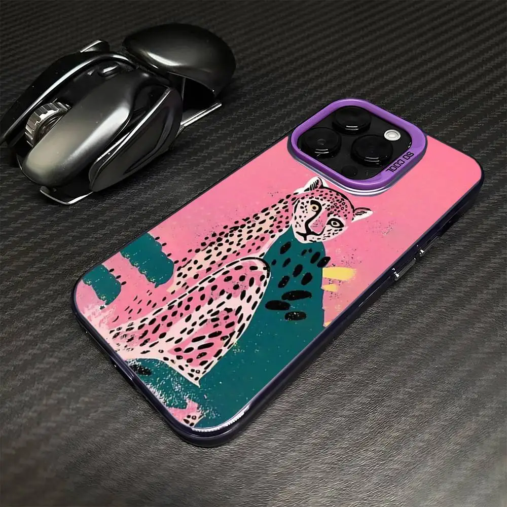 Rosa Leoparden-Handyhülle für iPhone 16,15,14,13,12,11, Mini, Pro, MAX, lila, matt, stoßfest